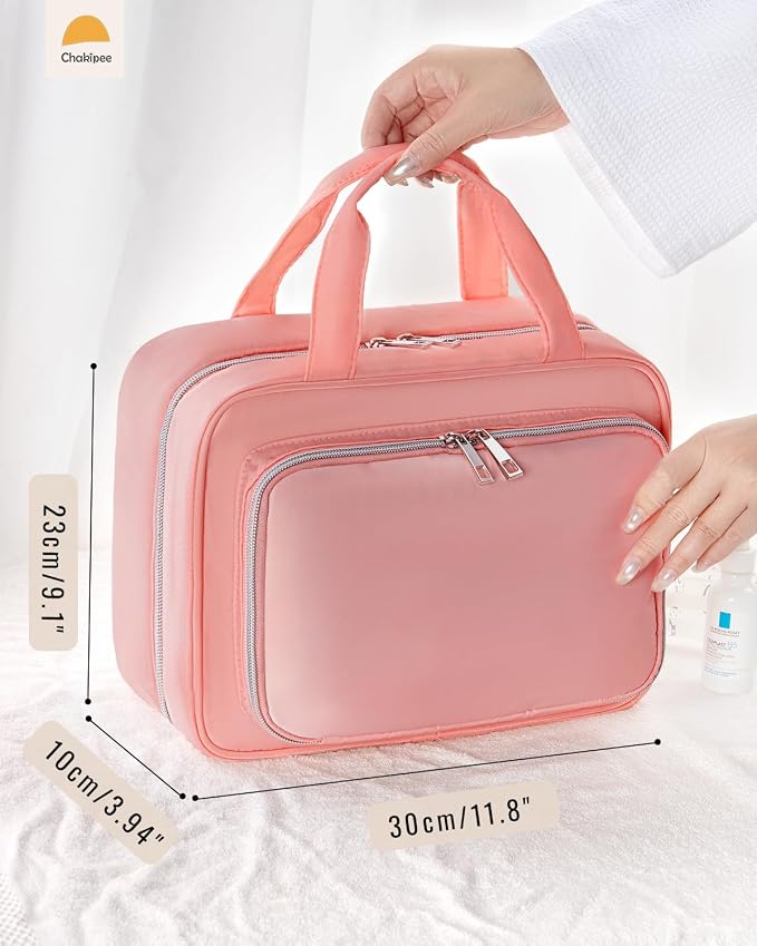 Travel Hanging Toiletry Bag for Women - Waterproof Cosmetic Organizer with Clear Window, Lightweight Bathroom Bags for Essentials, Makeup, Shampoo, Toiletries Dark Pink,Large - Image 2
