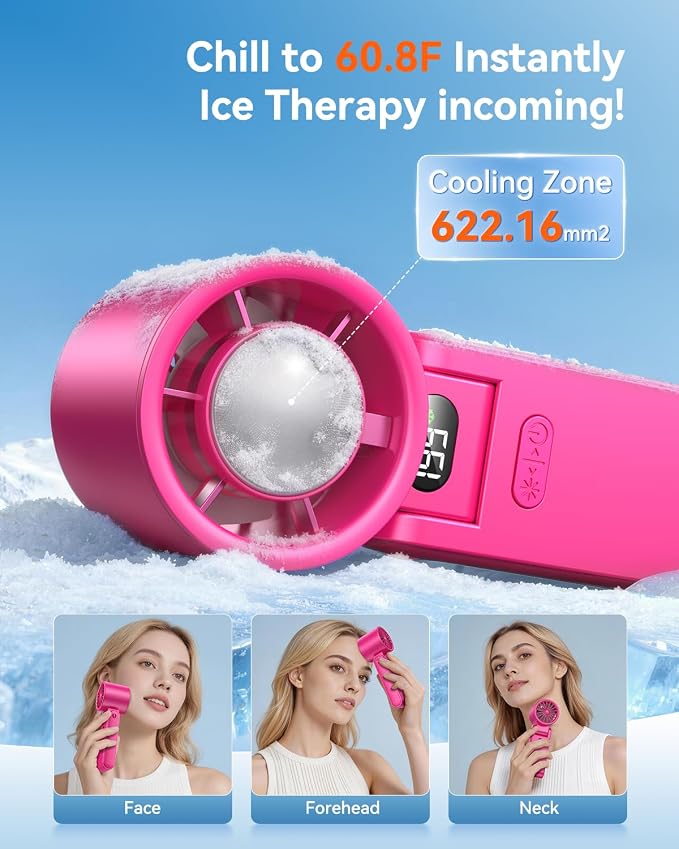 Portable Handheld Fan with Ice Cooler, 199 Speed Personal Fan,5500mAh Rechargeable,20H Cooling Time,20000 RPM Powerful Motor, Summer Essential for Travel/Outdoor/Office, Hot Pink - Image 3