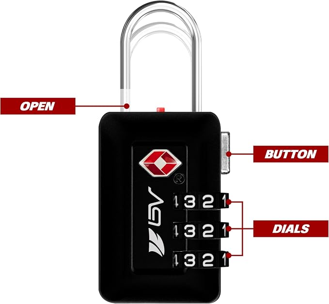 BV TSA Accepted Luggage Travel Lock, Set-Your-Own Combination Lock for School Gym Locker, Luggage Suitcase Baggage Locks, Filing Cabinets, Toolbox, Case (Black, 2 Pack) - Image 4