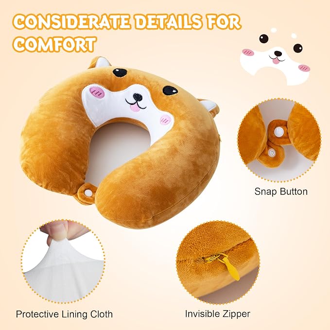 Cirorld Travel Pillow for Kids Adult Cute Neck Pillow for Traveling Memory Foam Airplane Pillow Sleep Mask Animal Flight Pillow Head Rest Neck Support for Cars Long Flights (Dog, 3-8 Y/O) - Image 5