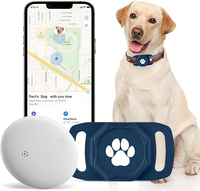 Smart Pet Tracker for Collar - Dog Tracker Pet Location Tracker with Holder | Real-Time Location, No Monthly Fee/ SIM Card, Work with Android Only (Not for IOS), Ultra-Slim, IP68 Waterproof Holder, Blue by Ztobny
