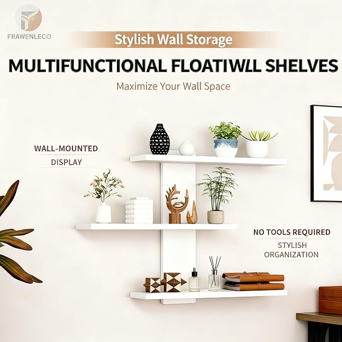 No Drilling 3 Tier Wall Shelf Unit, Versatile Lack Wall Shelf, Wall Hanging Storage Shelves for Kitchen Living Room Bedroom Dorm, Decorative Vertical Shelving Unit, White - Image 4