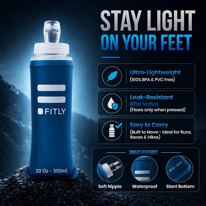 FITLY Soft Flask - Shrink As You Drink Soft Water Bottle for Hydration Pack - Folding Water Bottle Ideal for Running, Hiking, Cycling, Climbing & Rigorous Activity - Image 3