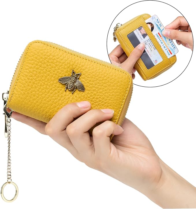 imeetu RFID Credit Card Holder, Small Card Wallet Women, Leather Card Case | Genuine Leather Women's Card & id Cases, Change Coin Purse with Zipper Keychain id Window, 20 Colors & 3 Styles, Daily, Gifts - Image 8