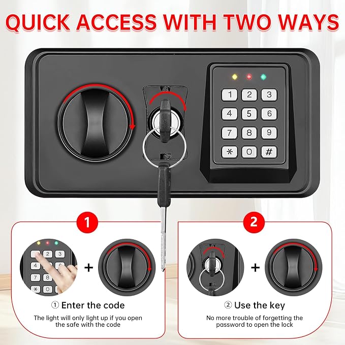 1.8 Cub Small Fire Safe for Home Use, Digital Security Safes Fireproof Waterproof with Combination Lcok and Removable Shelf, Anti-theft Fireproof Safe Box for Document Money Valuables - Image 6