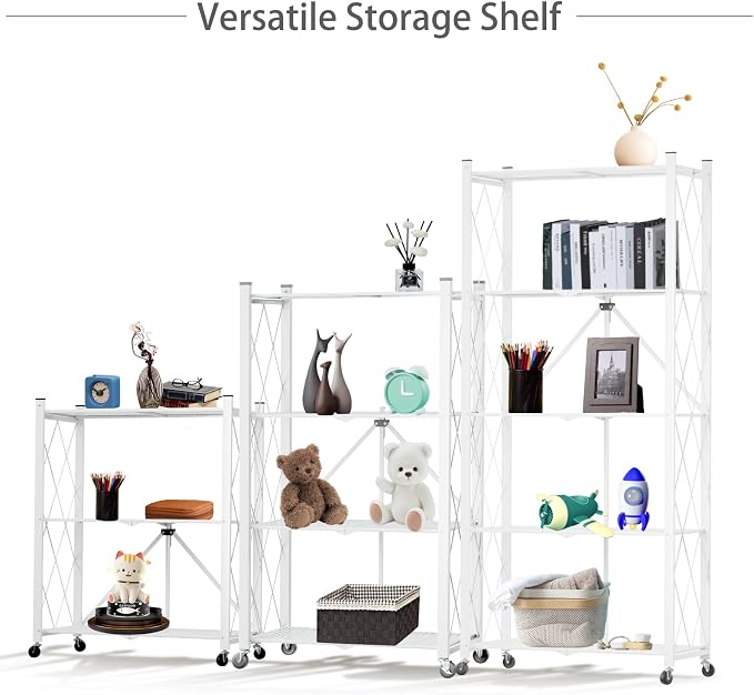 5-Tier Folding Shelf with Wheels No Assembly Portable Shelves | Suitable for kitchen, bedroom, living room, garage,64.6*28*13.4in - Image 4