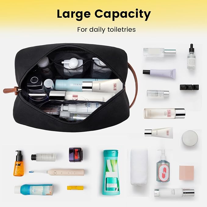 Vorspack Canvas Travel Toiletry Bag for Men, Large, Black | Water-Resistant Travel Bag for Toiletries, Large Capacity, Organized Compartment, Suitable for Shaving, Grooming, Accessories - Image 6