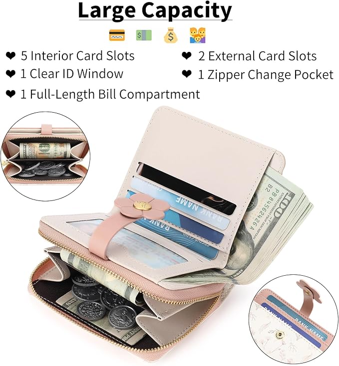 Small Wallet for Women Rfid Bifold Leather Card Holder Wallet With Zipper Pocket - Image 4