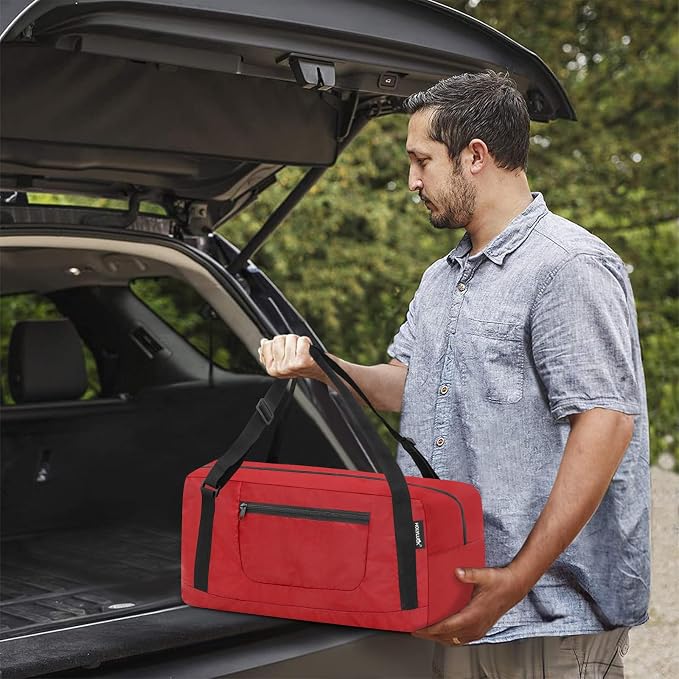 HOLYLUCK Foldable Travel Duffel Bag Luggage Great for Gym - Red - Image 7