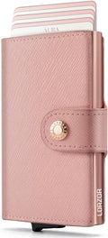 Women Wallet RFID Blocking Wallet for Women, Slim Small Size, Top Grain Leather, Pop up Credit Card Holder, Trifold, Minimalist, Pink Saffiano 9-11 Cards Capacity ID Window Cash Pocket,Gift for Her by LORZOR