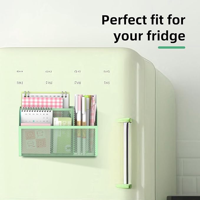 3-Grid Magnetic Pencil Holder, Strong Magnet Locker Organizer, Mint Green | Mesh Magnetic Shelf, Marker Holder Perfect for Whiteboard, Refrigerator and Locker Accessories - Image 7