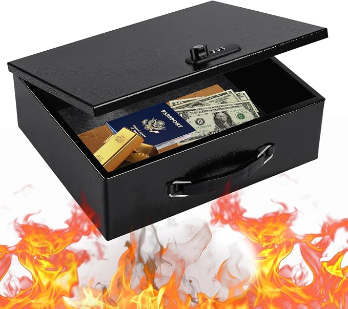 Fireproof Safe Lock Box Metal, Fire Proof Safe for Home Documents, Portable Security Box with Dual Combination and Key Lock for Personal Items,Passport, Money, X Large 13.2" x 11" x 4.13" by Crinwaki