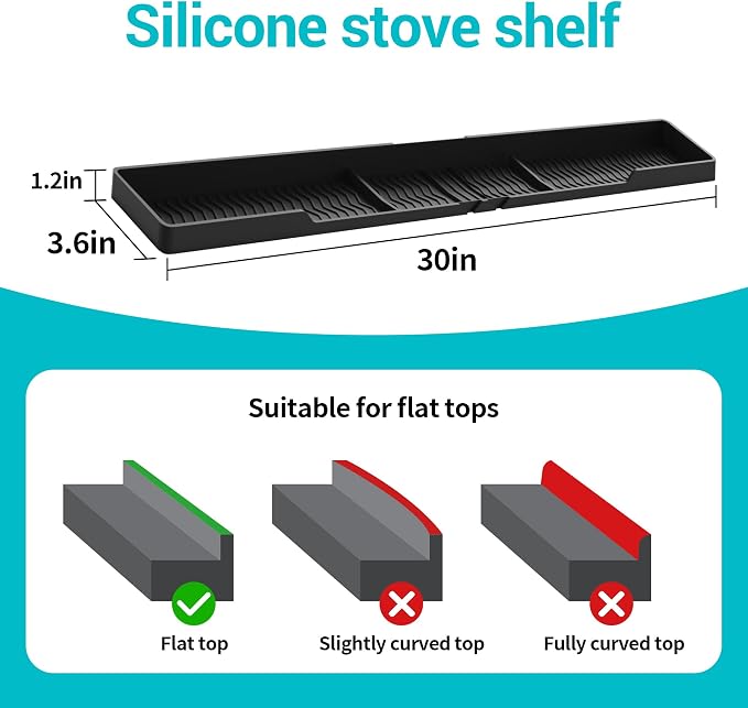 Silicone Over The Stove Shelf, 30 Inch Magnetic Stove Top Organizer - No Drill Space Saving Storage Rack for Spices & Kitchen Utensils, Perfect for Small Kitchen & Apartments （Black） - Image 6