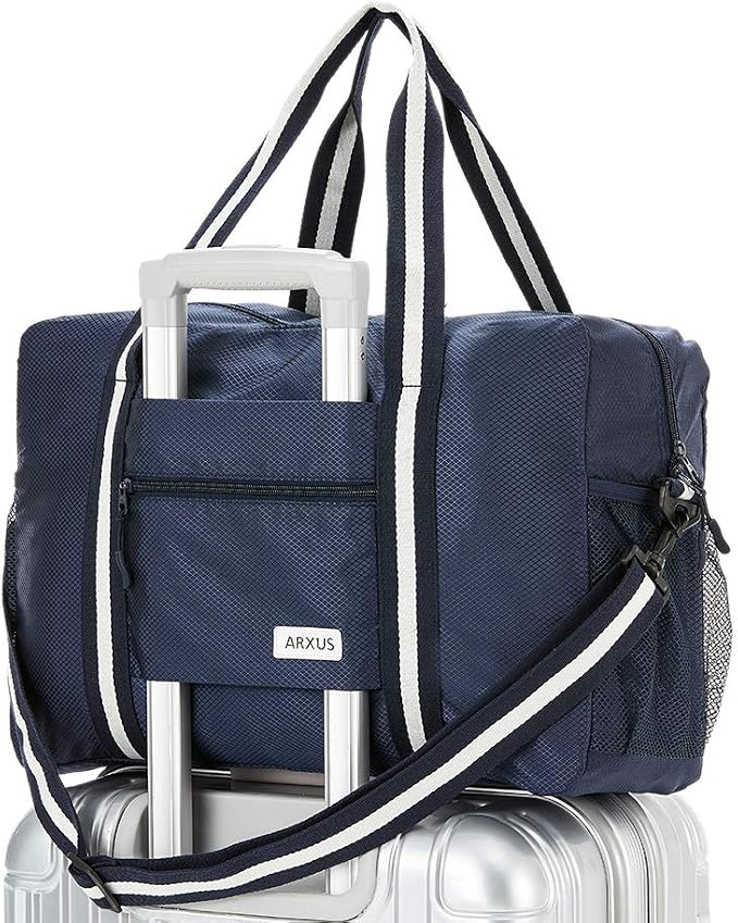 Carry On Travel Bag, Lightweight Foldable Packable Tote Bag 25L | Water Repellent, Expandable Travel Duffle with Luggage Sleeve and Shoulder Strap for Men Women by Arxus