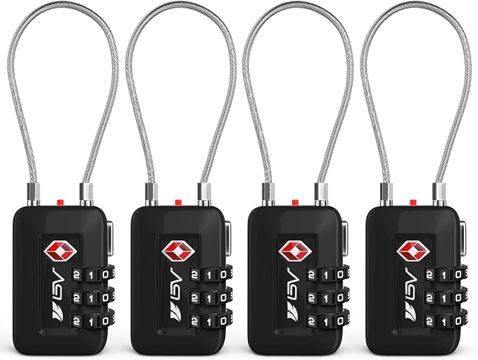 TSA Accepted Luggage Travel Lock, Set-Your-Own Combination Lock for School Gym Locker, Luggage Suitcase Baggage Locks, Filing Cabinets, Toolbox, Case (Black, 4 Pack) by BV