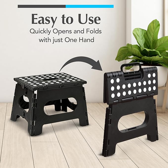 Handy Laundry Folding Step Stool 9 Inch, Black, Non-Slip Holds 300 lbs | 9 Inch, Black, Foldable Collapsible Step Stool, Non-Slip, Holds 300 lbs, Kitchen Bathroom Bedroom, Adults - Image 3