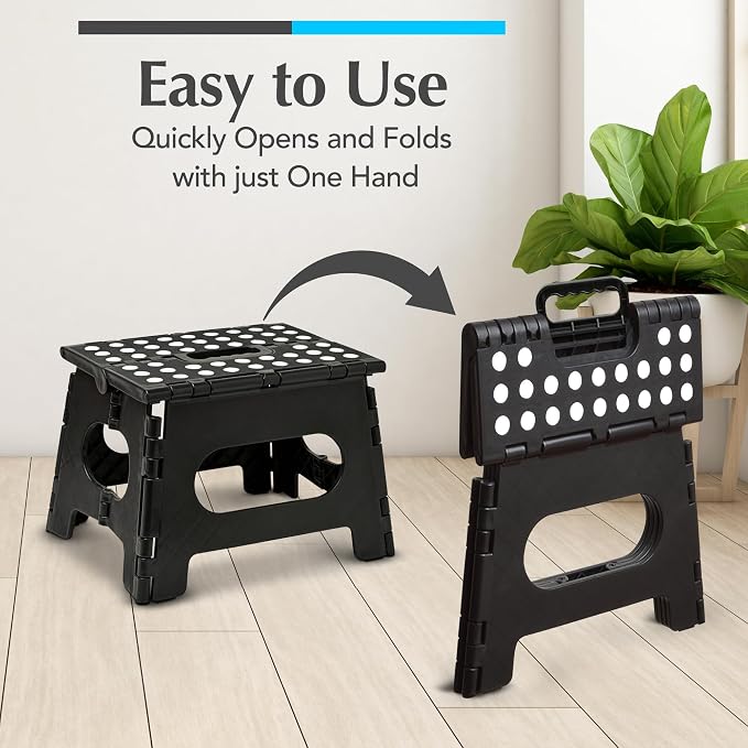 Handy Laundry Folding Step Stool 9 Inch 2-Pack, Black, Holds 300 lbs | 2-Pack, 9 Inch, Black, Foldable Collapsible Step Stool, Non-Slip, Holds 300 lbs, Kitchen Bathroom Bedroom, Adults - Image 3