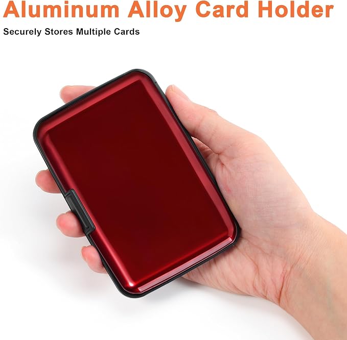 Mayski Credit Card Holder for Women RFID Blocking Wallet, Red | Card Wallets for Women Small Mini Business Metal Accordion Aluminum Alloy Hard Case for Men - Image 3