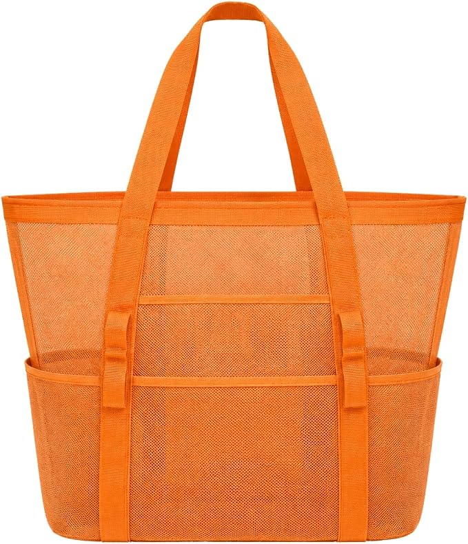 Mesh Beach Tote Bag Large Capacity Pool Gym Laundry Tote Foldable with Pockets Lightweight Travel Bag by HEROWORLD
