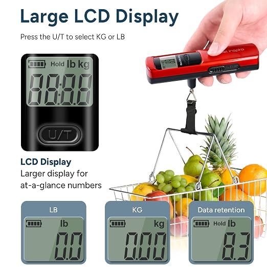 travel inspira Battery-Free Luggage Scale 110lb/50kg Digital Portable | Battery-free luggage scale, pump to power, 110lb/50kg, ±50g, lb/kg switch, tare, overload alert, travel essential - Image 5