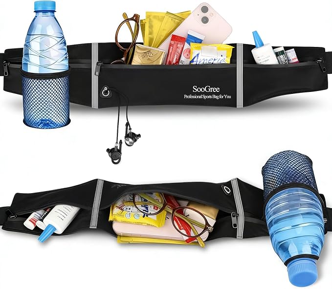 SooGree Slim Running Belt Sport Fanny Pack for Women Men,Outdoor Reflective Waist Pack Runner Pouch Belt, Zipper Waterproof Running Phone Holder Jogging Pouch for Phone Money Belt Waist Bag (Gray) - Image 3