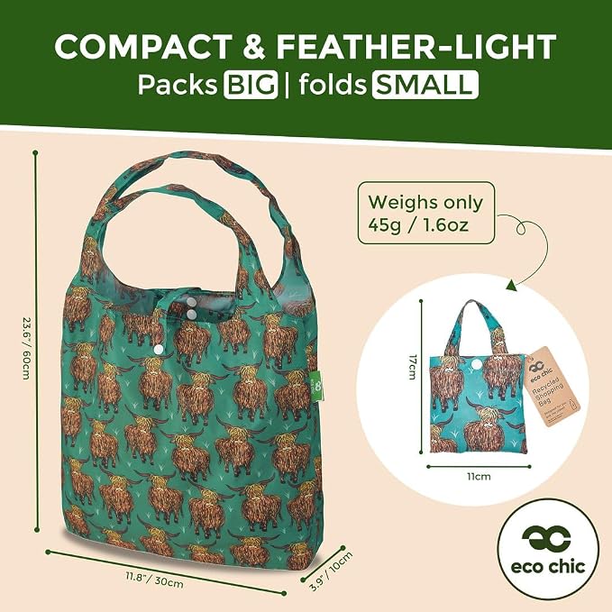 ECO CHIC Foldable Reusable Grocery Bags - Lightweight, Recycled & Reusable Shopping Bag - Waterproof Packable Tote - Image 3