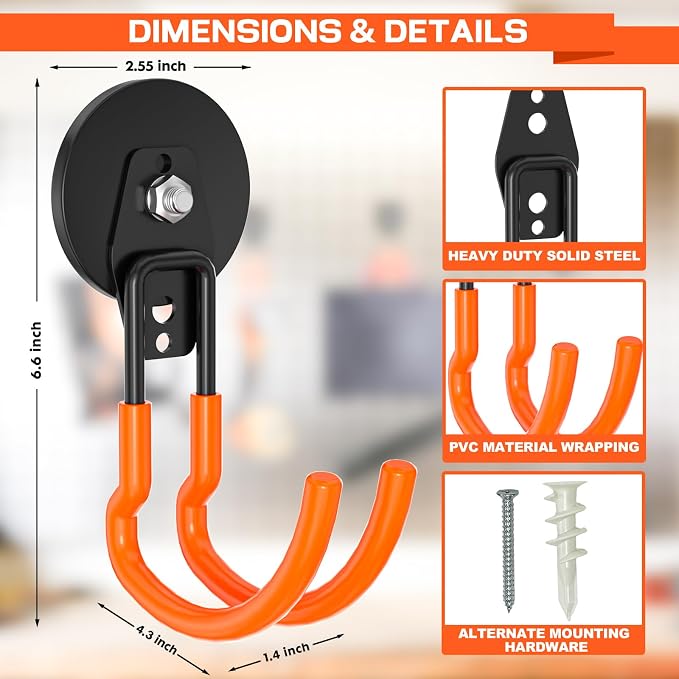 Heavy Duty Magnetic Utility Hooks ，J-Type Storage Hooks, with Anti-Slip Layer, Suitable for Metal Cabinets, Hanging Boards, Garage Shelves, Gardening Tools (Orange 4 pro) - Image 3