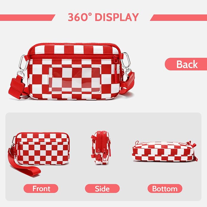 FODOKO Wristlet wallets for Women RFID crossbody bags with 4 Zippers | Checkered quilted nylon with credit card slots, cell phone organizer, and coin purse for travel and everyday carry - Image 6