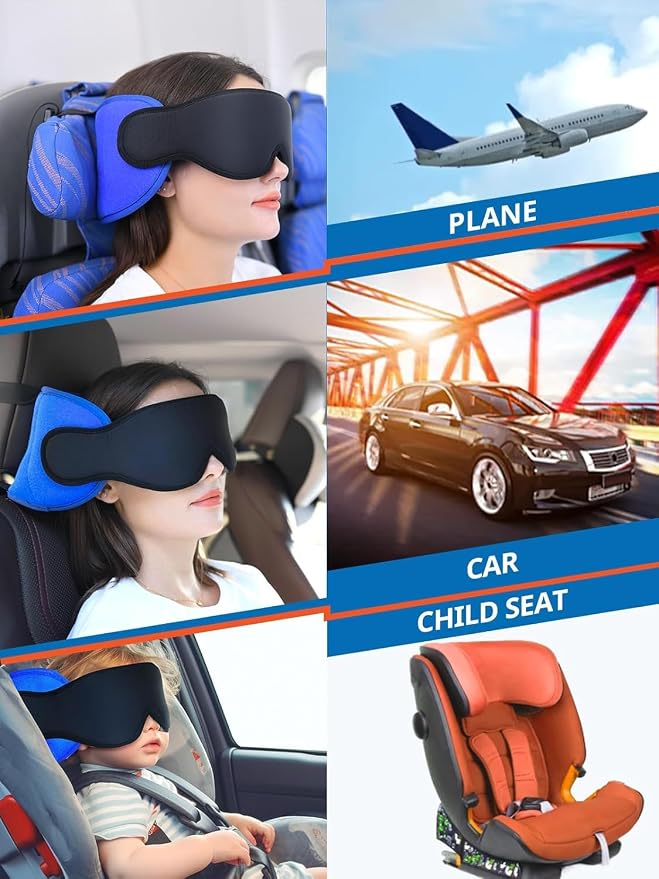 SARISUN Travel Pillow for Airplanes Sleep, Seat Strap for Stable Support | Airplane Pillow Head Strap with 3D Eye Mask, Stop Bobblehead, 360° Headrest Support for Long Flight Road Trip, Purple - Image 7