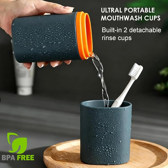 Toothbrush Travel Case - Travel Toothbrush and Toothpaste Case | 2-in-1 Standup Travel Toothbrush Holder with Mouthwash Cups, Compact Toothbrush Case for Traveling Camping Trip Dorm Gym Home - Image 2