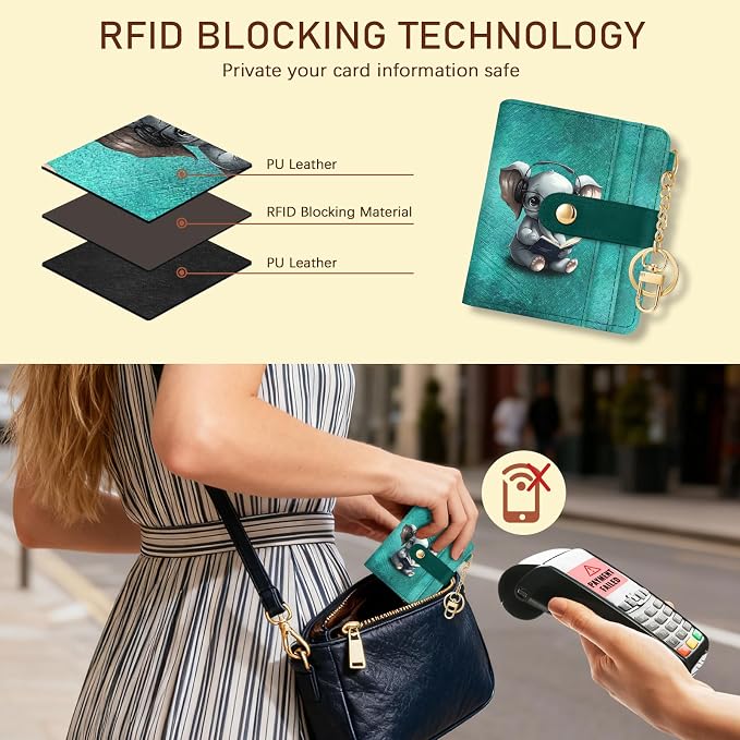 Jogjam Elephant Rfid Women Wallet, Small Slim Thin Credit Card Holder | PU Leather Bifold Cash Zipper Coin Pocket ID Window, for Female Ladies Teen Girls Girly Gifts - Image 3