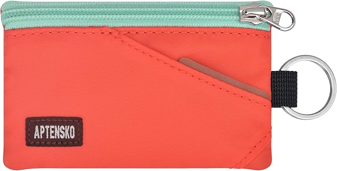 RFID Blocking Travel Wallet with Adjustable Lanyard, Small Nylon Zipper Pouch and Badge Holder for ID, Credit Cards, Cash, Keys, Commuters (Blazing Orange) by APTENSKO