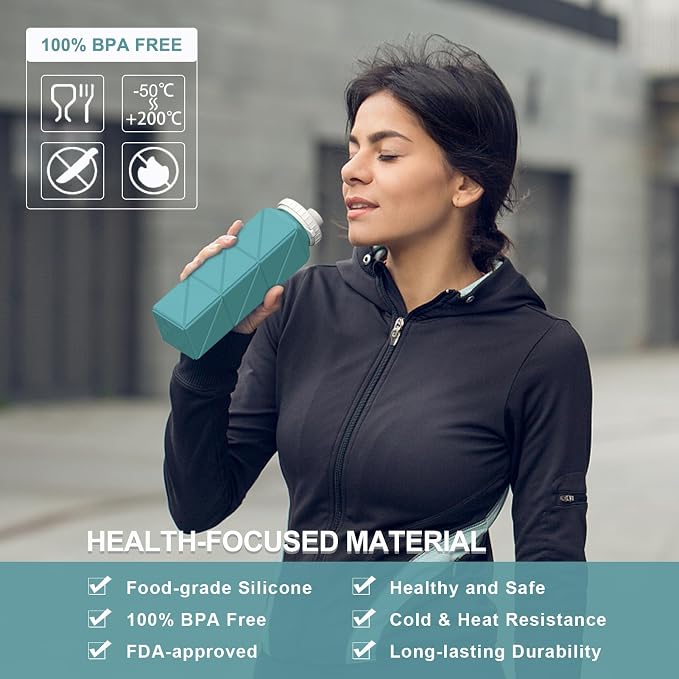 Collapsible Water Bottles 2 Pack, 21oz/610mL, Silicone Travel Water Bottle | BPA Free, Leakproof & Reusable, Foldable Portable Water Bottle for Traveling, Hiking, School, Sports, Outdoor (Blue+Darkblue) - Image 2