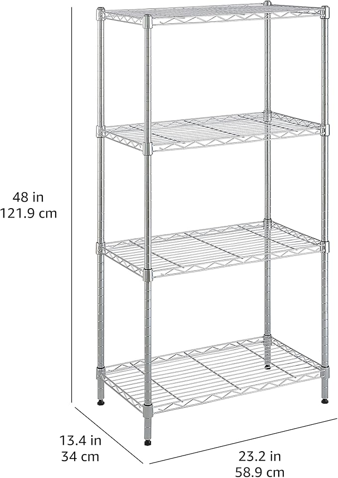 Amazon Basics 4-Shelf Adjustable Storage Shelving Unit for Garage, Steel Wire Rack, 200 Pound Loading Capacity per Shelf, 13.4"D x 23.2"W x 48"H, Chrome - Image 9
