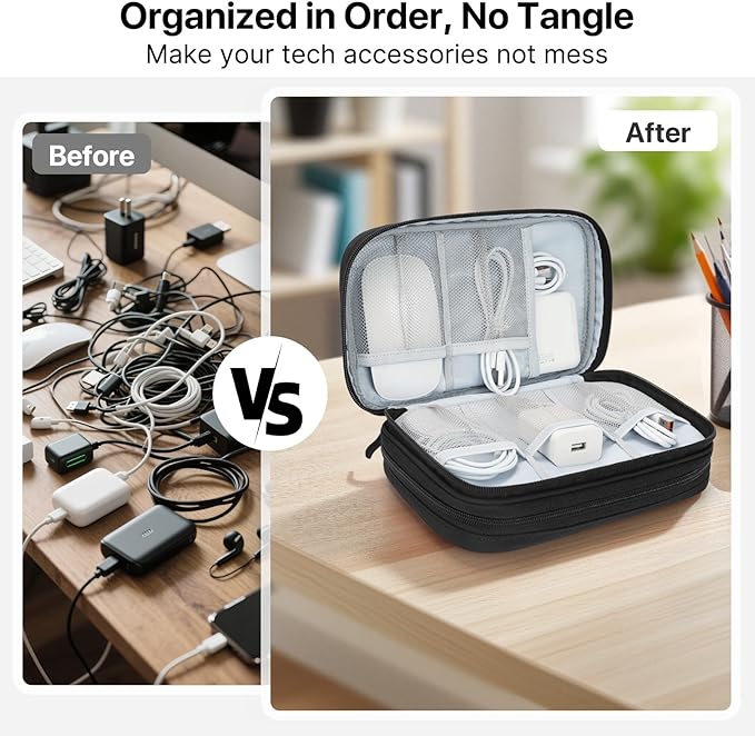 Skycase Tech Pouch - Lightweight Electronics Organizer Travel Case - Double Layers Cable Organizer - All-in-One Storage Bag for Charger, Cord, Phone, Flash Drive, Essentials - XL - Image 2