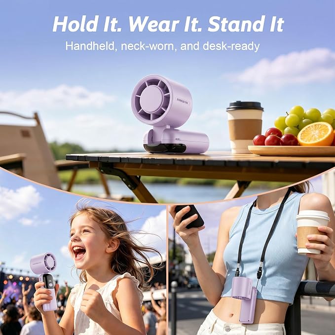 5000mAh Portable Handheld Fan, USB-C Rechargeable Mini Fan with 100 Speeds | Up to 12H Runtime,Turbo Strong Airflow, LED Display,Foldable Desk & Neck Fan for Outdoor Travel, Summer Gifts - Image 6