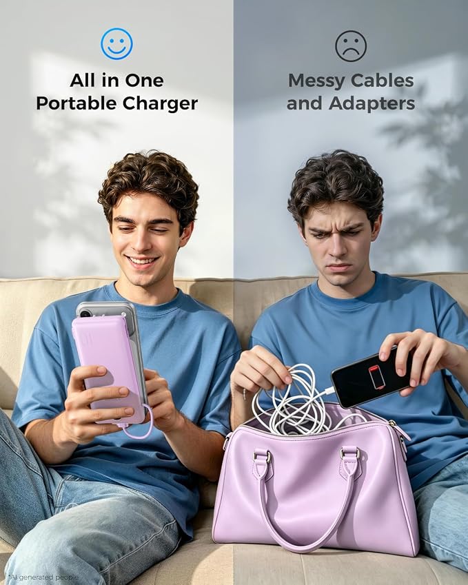 VEGER Portable Charger for iPhone, Power Bank Built in Cables and Wall Plug | 10000mAh,Ultra Slim&Compact,5 Outputs,LED Display,Power Bank for iPhone,Samsung,Travel Essentials for Camping Cruise Business - Image 6