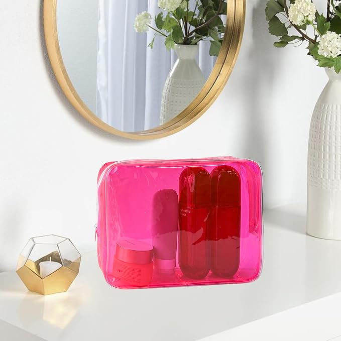Waterproof PVC Makeup Bag - Leakproof Cosmetic Organizer for Travel Toiletry Storage 9.84×7.09×2.36 Inch for Women & Men (Pink) - Image 4