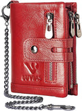 Anti-Theft Mens Wallet with Chain Genuine Leather ID Window Purse with RFID Blocking Bifold Double Zipper Coin Pocket with Gift Box by Unknown
