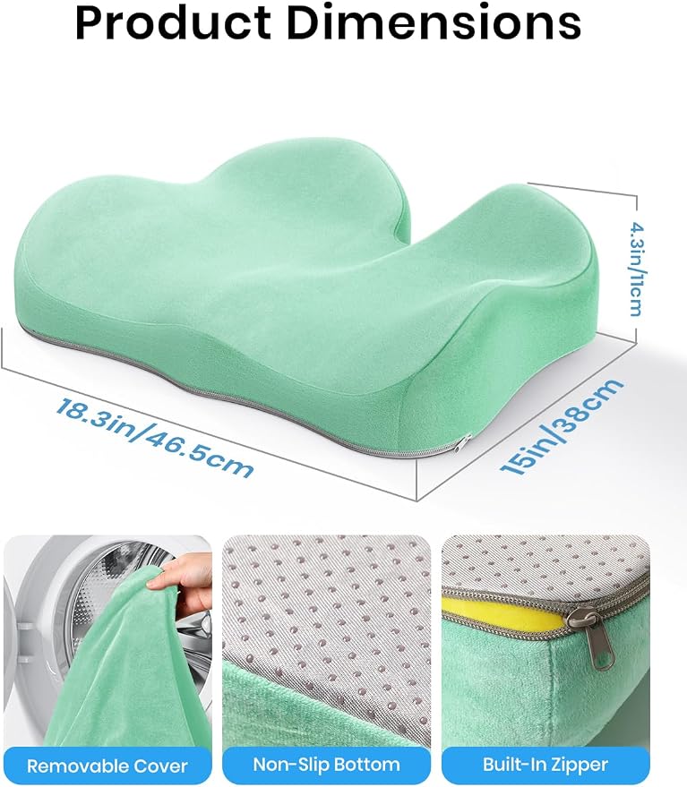 Benazcap Seat Cushion - Memory Foam Car Seat Pad - Sciatica & Lower Back Pain Relief - Car Seat Cushions for Driving - Road Trip Essentials for Drivers, Green - Image 2