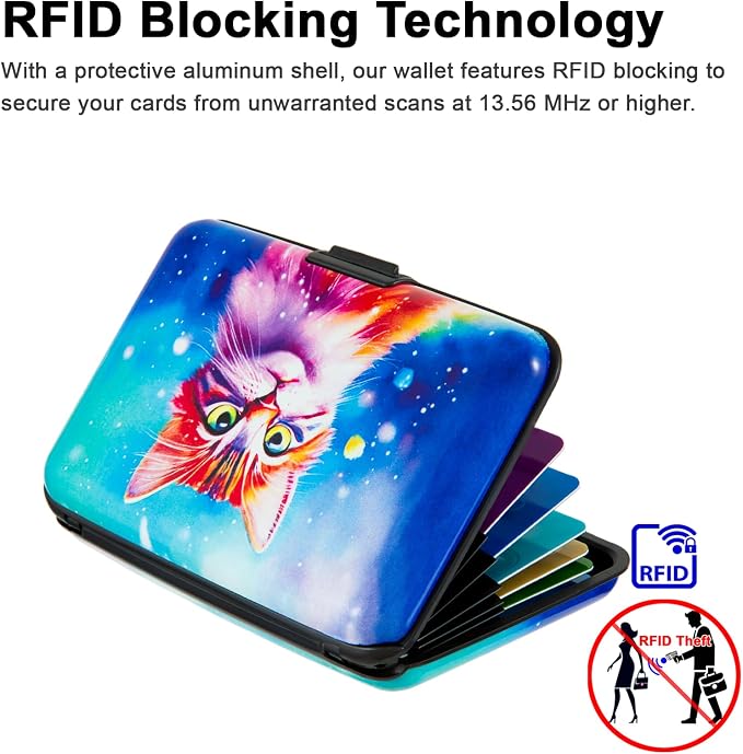 Credit Card Holder for Women Men RFID Blocking Wallet Small Business Metal Slim Mini Aluminum Hard Case (Orange Cat) - Image 3