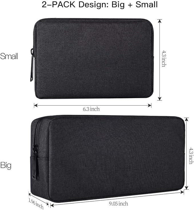 imComor Universal Electronics Accessories Case, 2-Pack Portable Soft Carrying Case Bag Wire Cable Organizer for Hard Drive, Power Adapter, Laptop Mouse, Cosmetics Kit, Small+Big-Black - Image 2
