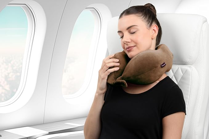 Brookstone Neck Travel Pillow Lightweight Contoured Memory Foam Support | Structured Shape Keeps Your Head Aligned While Seated, Soft Fleece Cover Feels Gentle Against Skin on Flights or Car Rides - Image 4