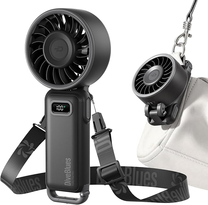 Diveblues Portable Turbo Fan, 100 Speed Handheld Fan with Strong Airflow, Foldable 4 in 1 Personal Fan for Neck, Desk & Travel, USB-C Rechargeable, Lightweight for Summer, Concerts & Outdoor Use by Diveblues