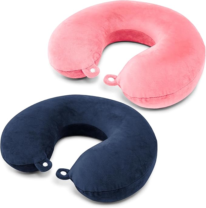 2 Packs Travel Neck Pillow Cover, Reusable U Shaped Washable Cover (Dark Blue Pink) by Philbinden