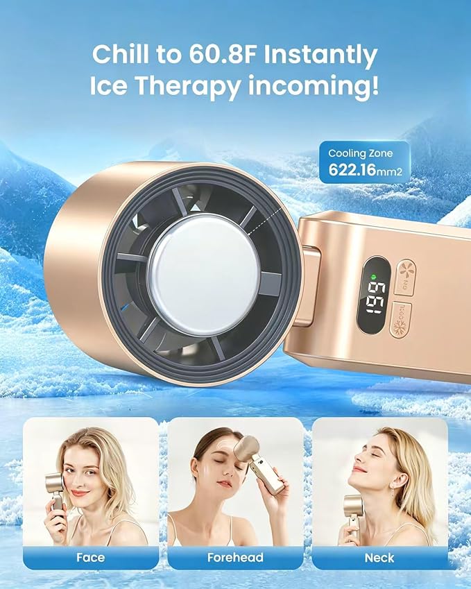 Handheld Portable Turbo Fan with Ice Cooler, Speed (1-199) 5500mAh Rechargeable Personal Fan,[20H Cooling Time] Mini Yet Powerful [20000 RPM] Small Pocket Fans for Travel/Outdoor/Home/, Gold Pink - Image 2