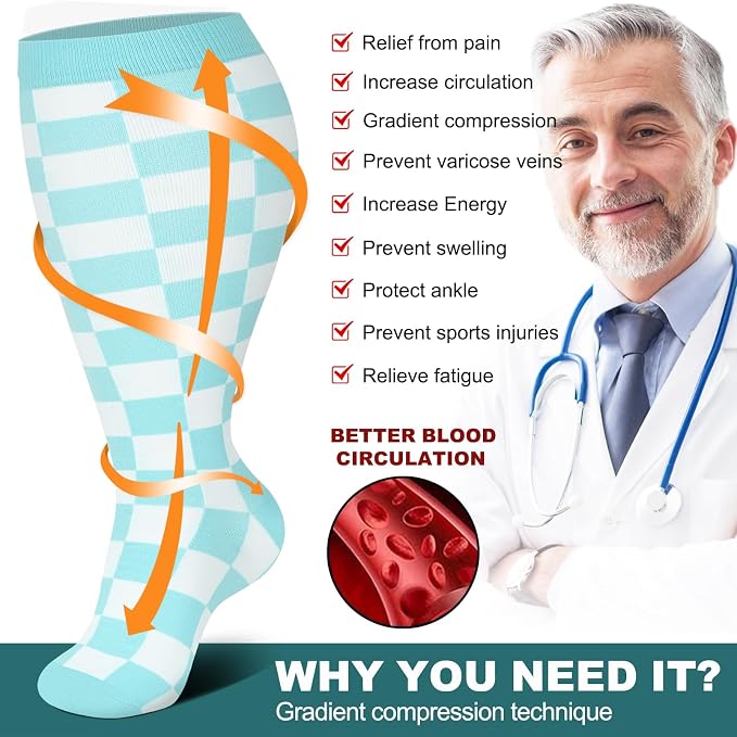 Genovega 3 Packs Wide Calf Compression Socks for Women Men Knee Hight S/M-4XL for Gifts - Image 5
