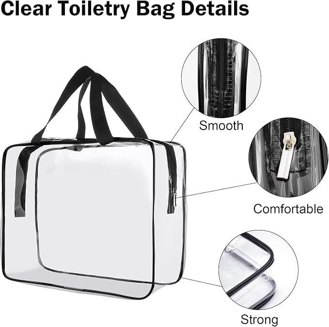 Clear Toiletry Bag Quart Size Bag 2Pcs Travel Makeup Cosmetic Bag PVC Toiletries Cosmetic Pouch for Women Men (L) - Image 3