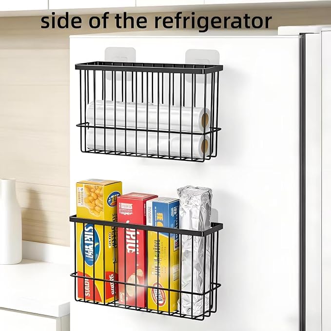 2 Pack Adhesive Cabinet Door Organizer, No Drilling Required, Hanging Storage Basket Organizer Wall Mounted Pantry, for Kitchen, Fridge, Bathroom (Black) - Image 7