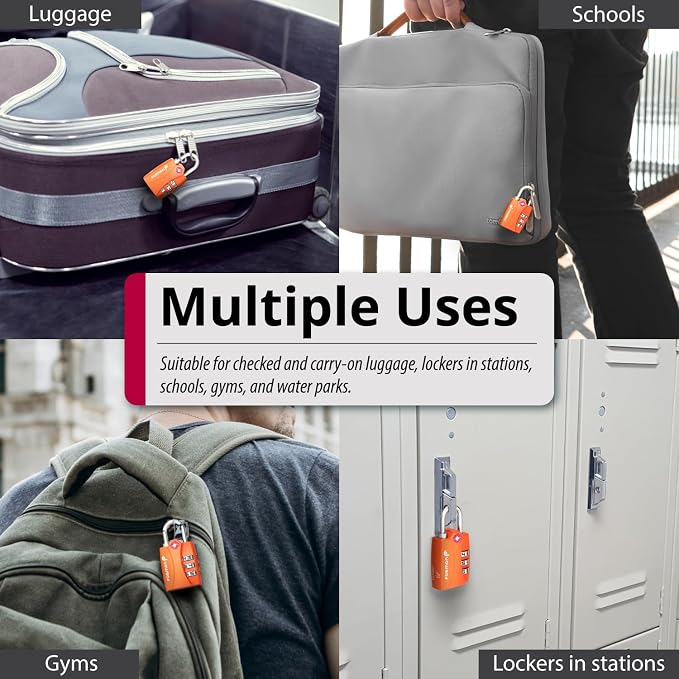Fosmon TSA Approved Luggage Locks, 3 Digit Combination, 4 Pack Orange | Open Alert Indicator, Suitcase Travel Lock, Gym Locker Padlock, Travel Bag Zipper, Secure Combination - Image 6